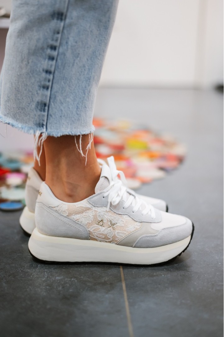 SUN68 BIG ALLY FLOWER MESH BIANCO PANNA
