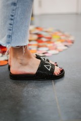 SUN68 SLIPPERS STRASS LOGO NERO