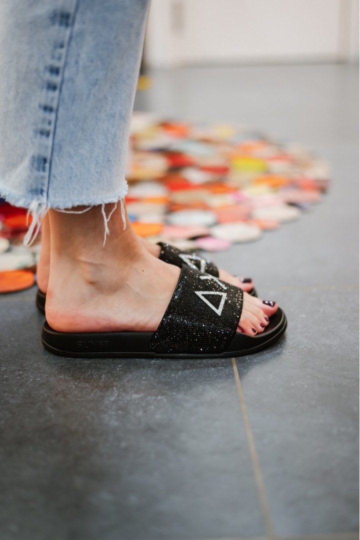 SUN68 SLIPPERS STRASS LOGO NERO